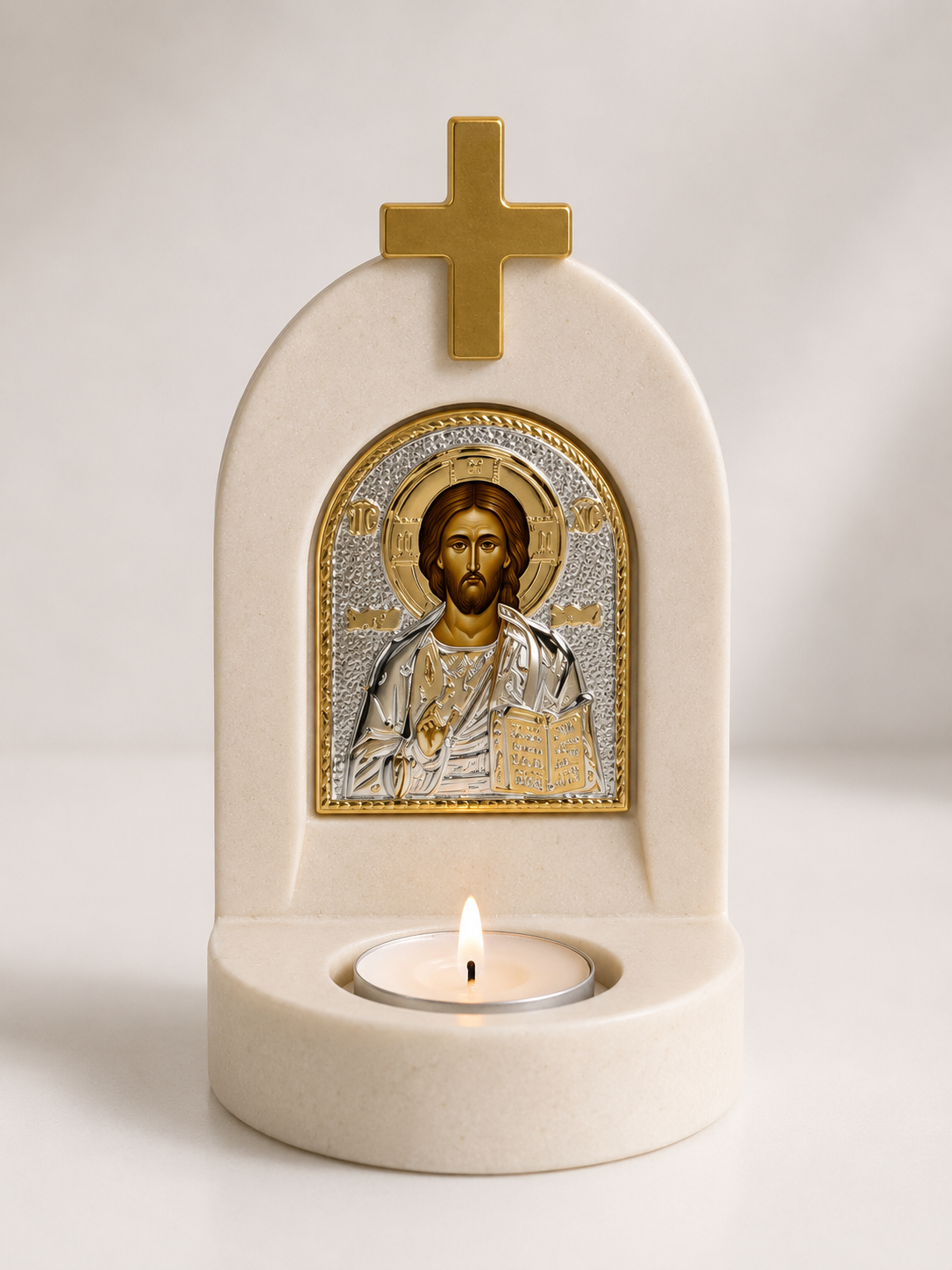 Jesus Gold Cross Tea Light Candle Holder
